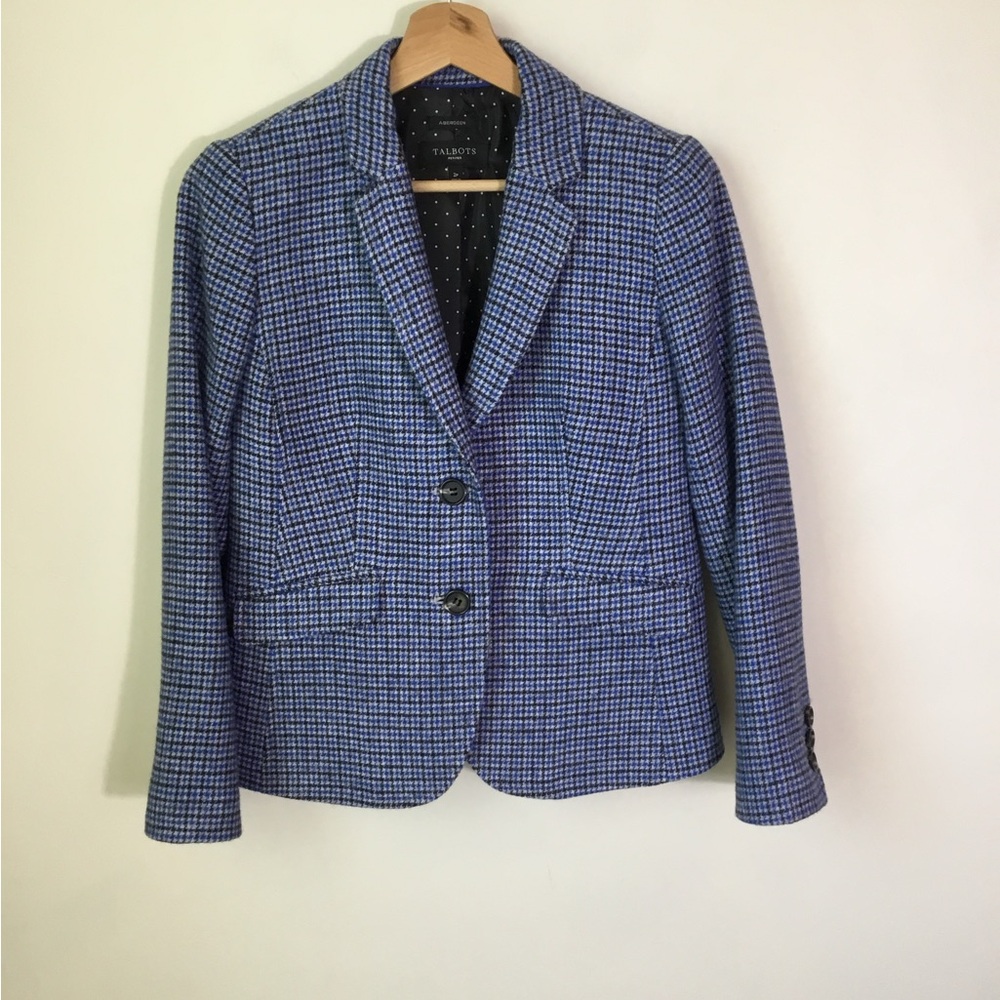 Talbots Aberdeen Houndstooth Wool Blue Plaid Blazer
